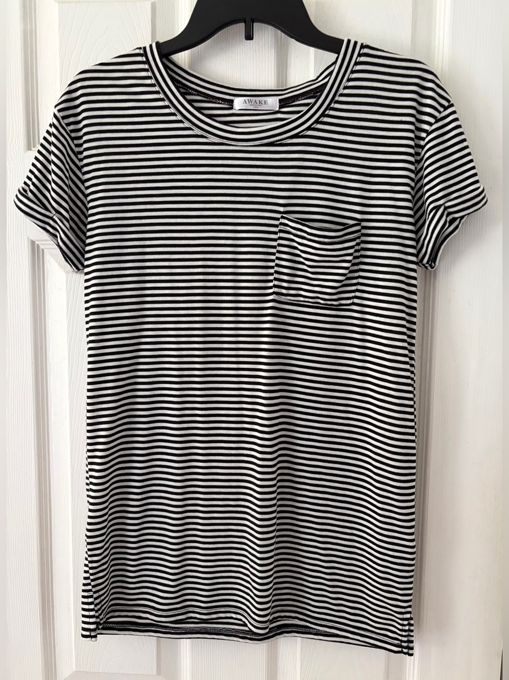 Awake Black and White Striped Crewneck Tee